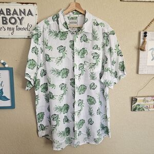 Heritage Mens XXL Linen Palm Leaf Tiki Shirt 100% Linen
